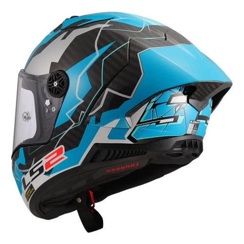 Capacete LS2 FF805 Thunder C GP Huertas Replica com Spoiler Azul Preto Brilhante