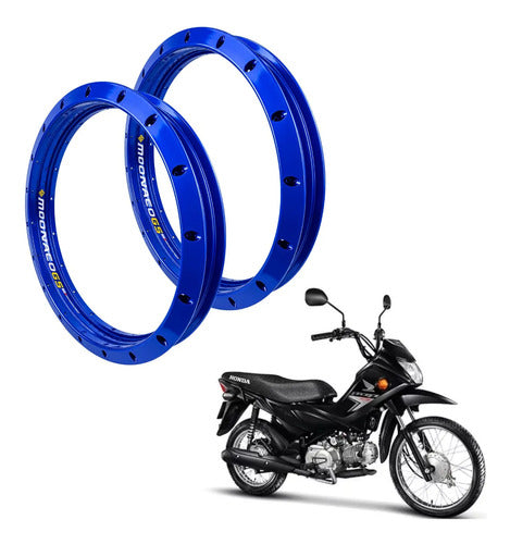 Par de Aros de Roda GS Monaco Honda Pop 100 Pop 110i Biz 110i 1.85x17 e 1.85x14 Azul