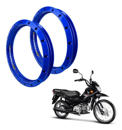 Par de Aros de Roda GS Monaco Honda Pop 100 Pop 110i Biz 110i 1.85x17 e 1.85x14 Azul