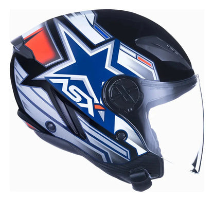 Capacete Aberto ASX City Air Pilot Preto Branco Vermelho Brilhante