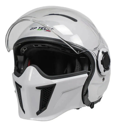 Capacete Aberto GP Tech Zoom Solid com Óculos Solar Interno Branco Brilhante