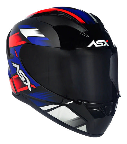 Capacete ASX City Start Preto Vermelho Azul Brilhante