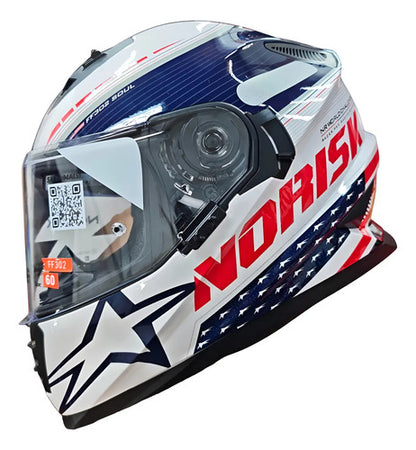 Capacete Norisk FF302 Soul II Grand Prix USA com Óculos Solar Interno Branco Brilhante