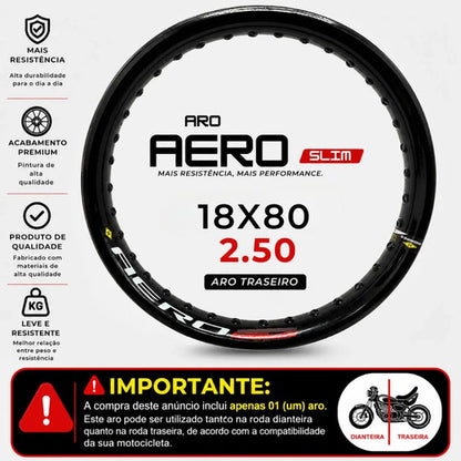 Aro de Roda Traseira Aero Slim Monaco Yamaha Lander 250 Honda Xre 300 18x80 2.50 Preto Brilhante