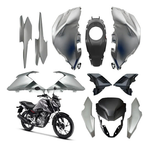 Kit Carenagem Completo Paramotos Honda Cg 160 Fan 2025 em diante Prata Perolizado