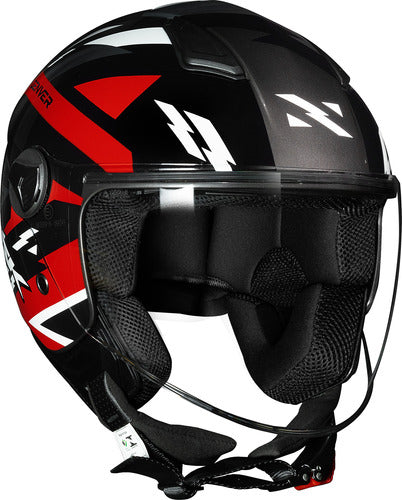 Capacete Aberto Norisk Orion Denver Preto Vermelho Brilhante Tamanho 58/M