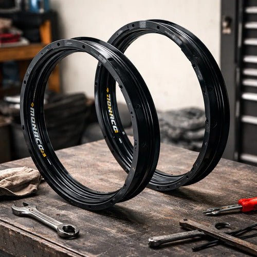 Par de Aros de Roda GS Monaco Honda Bros 125 150 160 1.85x19 e 2.15x17 Preto Brilhante