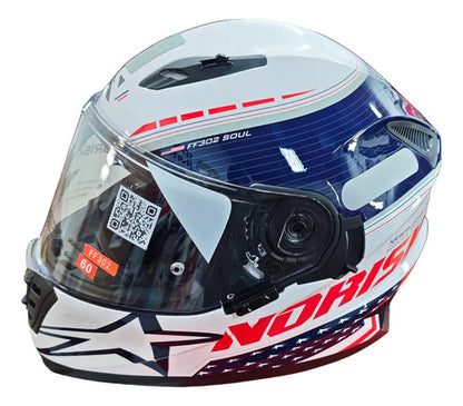 Capacete Norisk FF302 Soul II Grand Prix USA com Óculos Solar Interno Branco Brilhante