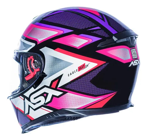 Capacete ASX Eagle SV Fast com Óculos Solar Interno Preto Lilás Rosa Brilhante