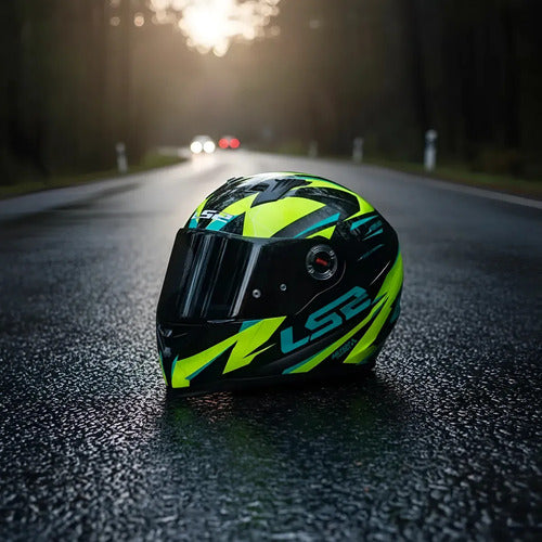 Capacete LS2 FF358 Draze Preto Amarelo Verde Brilhante Tamanho 60/L