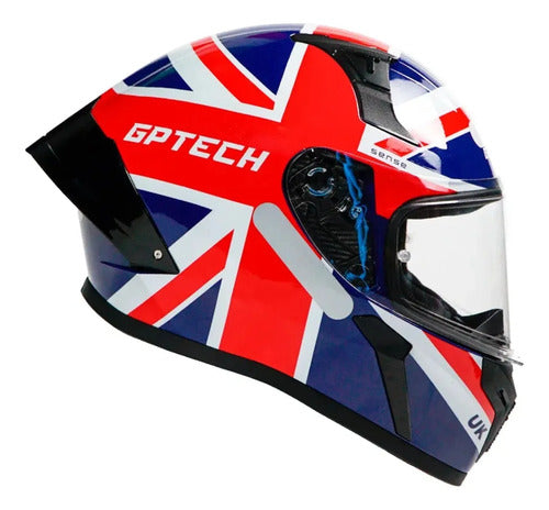 Capacete GP Tech Sense UK Azul Vermelho Brilhante Tamanho 58