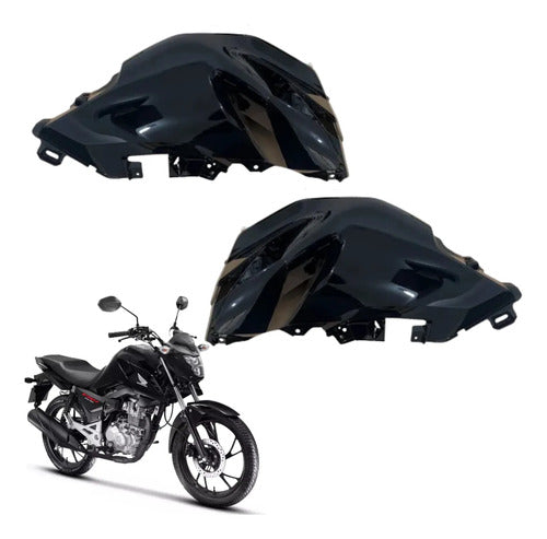 Par de Capas do Tanque Paramotos Honda Cg 160 Fan 2025 em diante Preto Metálico