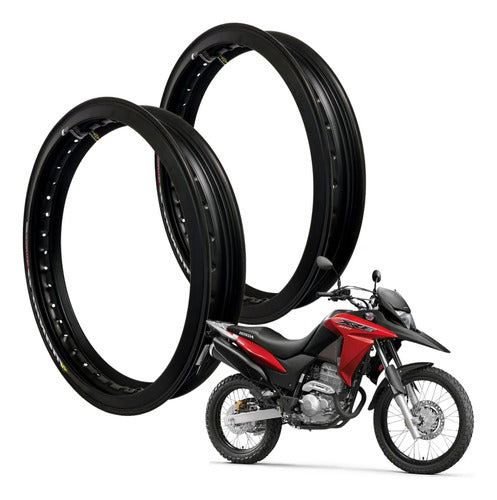Par de Aros de Roda Motard Monaco Honda Xre 190 Xre Sahara 300 2.15x21 e 2.50x18 Preto Brilhante