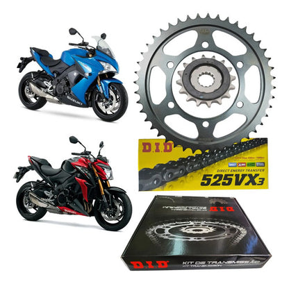 Kit Relação DID Premium com Retentor Suzuki Gsx-S1000 Gsx-S1000f Gsx-S1000 Katana 525VX3 116L 44/17T