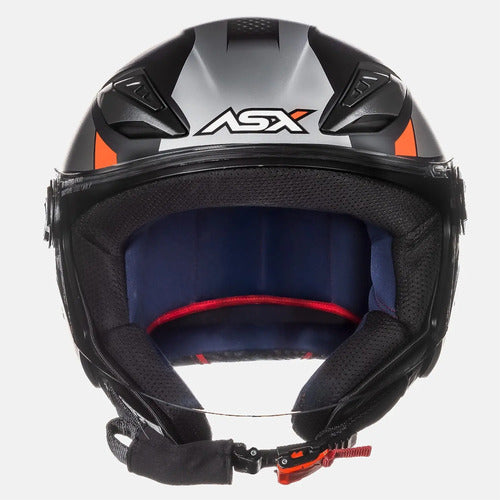 Capacete Aberto ASX City Air Square Preto Grafite Vermelho Fosco