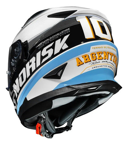 Capacete Norisk FF302 Soul II Grand Prix Argentina com Óculos Solar Interno Azul Branco