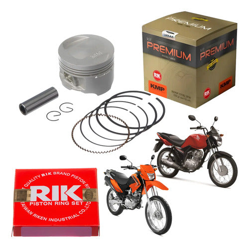 Kit Pistão com Anéis KMP Premium Honda Cg 125 Fan 2009 a 2018 Bros 125 2013 a 2015 1,00 mm