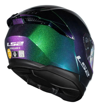 Capacete LS2 FF808 Stream II Solid com Óculos Solar Interno Azul Verde Roxo Brilhante