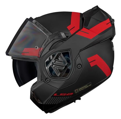 Capacete Escamoteável LS2 FF906 Advant Bend com Óculos Solar Preto Vermelho Fosco