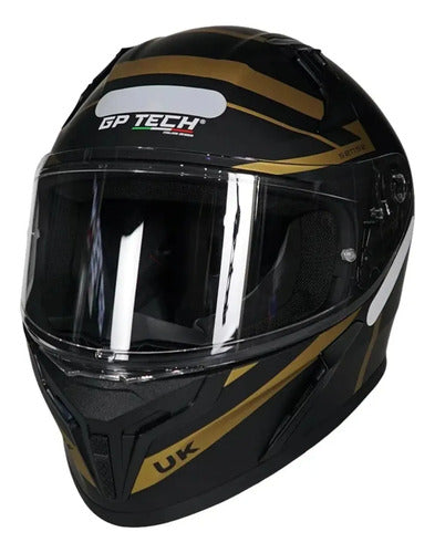 Capacete GP Tech Sense UK Preto Dourado Fosco Tamanho 61
