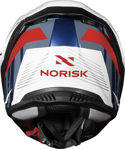 Capacete Norisk Strada II ST com Óculos Solar Interno Branco Azul Vermelho Brilhante