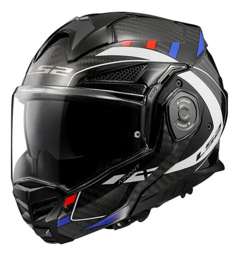 Capacete Escamoteável LS2 FF901 Advant X Carbon Future Branco Azul Vermelho Brilhante Tamanho 60/L