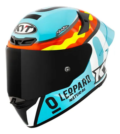 Capacete KYT TT-Revo Leopard Spaniard com Spoiler Azul Vermelho Amarelo Brilhante