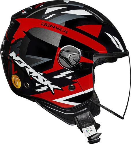 Capacete Aberto Norisk Orion Denver Preto Vermelho Brilhante Tamanho 58/M