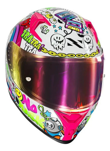 Capacete Norisk Flow Trap com 2 Viseiras e Spoiler Branco Colorido Tamanho 60/L