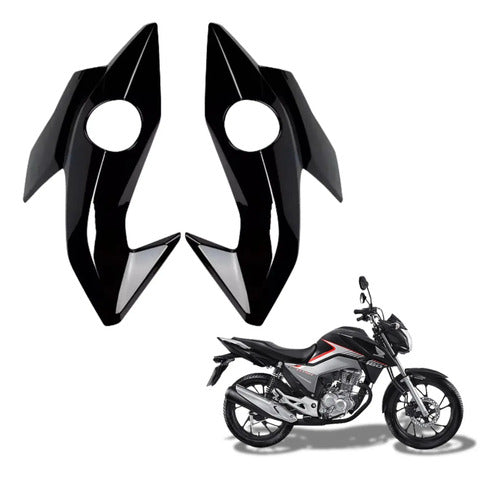 Par de Carenagens Laterais do Farol Paramotos Honda Cg 160 Titan 2016 a 2019 Preto Brilhante