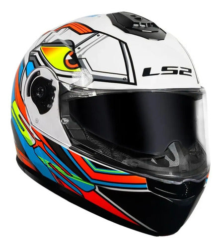 Capacete Escamoteável LS2 FF908 Strobe II Xdron com Óculos Solar Branco Laranja Neon