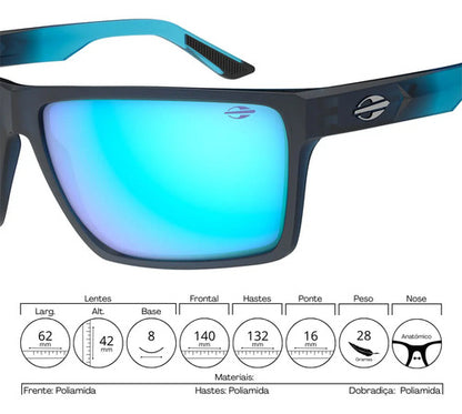 Óculos De Sol Mormaii Carmel 2 Azul Com Lente Espelhada E Proteção Uv Azul Degradê Lente Azul