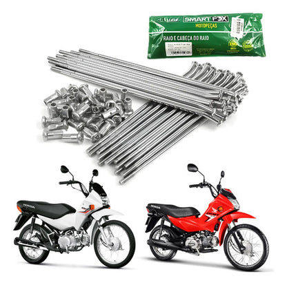Jogo de Raios Dianteiro Smartfox Honda Pop 100 2007 em diante Pop 110i 2016 a 2024 3,2 mm Cromado