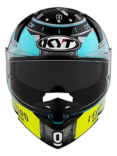Capacete KYT R2R Max Dennis Foggia Misano com Óculos Solar Interno Azul Preto Brilhante