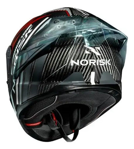 Capacete Norisk Carbon R Team com 2 Viseiras e Spoiler Vermelho Branco Brilhante Tamanho 58/M