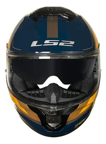 Capacete LS2 FF808 Stream II Vintage com Óculos Solar Interno Azul Laranja Brilhante