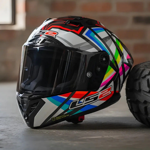 Capacete LS2 FF805 Thunder C GP Flash Black com Spoiler Preto Cinza Azul