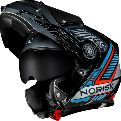 Capacete Escamoteável Norisk Route FF345 Charge com Óculos Solar Preto Titânio Azul Tamanho 56/S