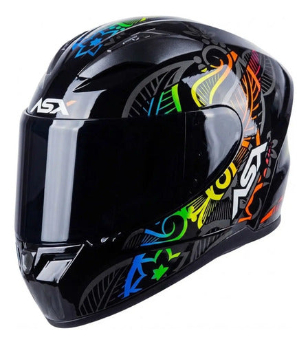 Capacete ASX City Flowers Preto Grafite Colorido Brilhante