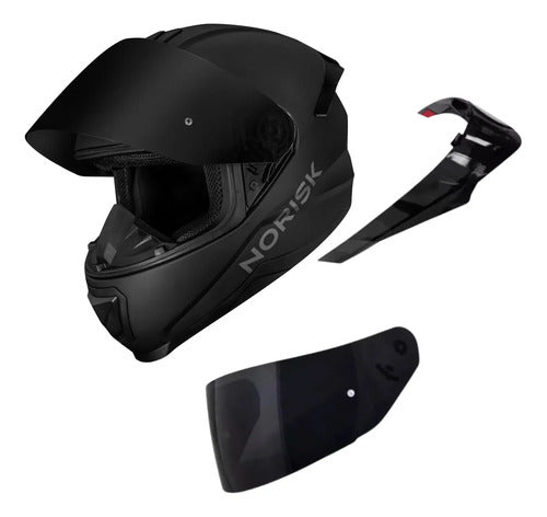Capacete Norisk Razor Solid com 2 Viseiras e Spoiler Preto Fosco