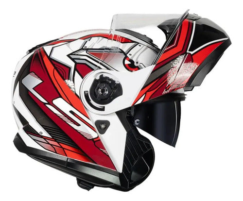 Capacete Escamoteável LS2 FF908 Strobe II Xdron com Óculos Solar Branco Vermelho