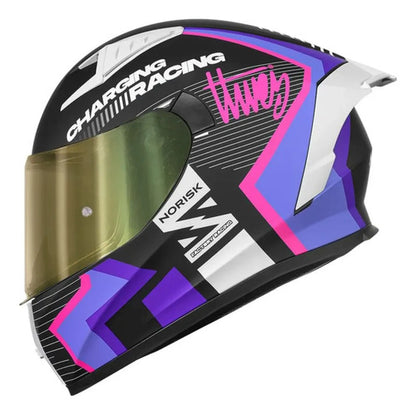 Capacete Norisk Flow Vizion com Spoiler Roxo Rosa Preto Brilhante Tamanho 60/L