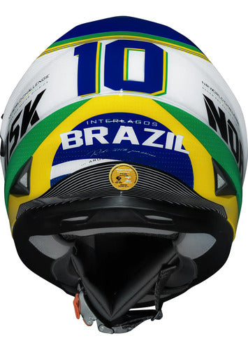 Capacete Norisk FF302 Grand Prix Brasil com Óculos Solar Interno Branco Brilhante