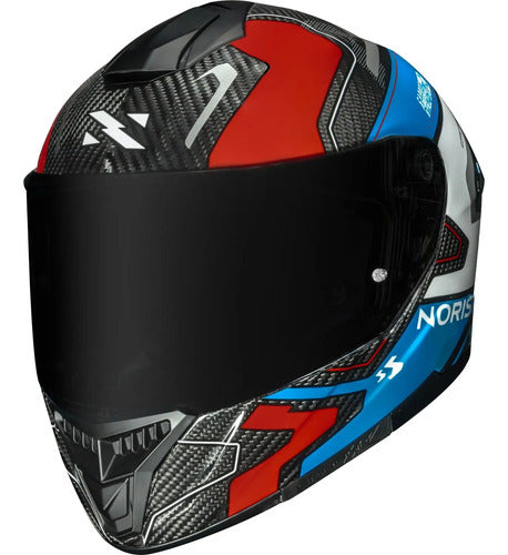 Capacete Norisk Carbon R Rider com 2 Viseiras e Spoiler Azul Branco Vermelho
