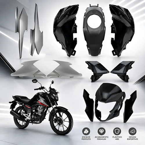 Kit Carenagem Completo Paramotos Honda Cg 160 Titan 2025 em diante Preto Brilhante