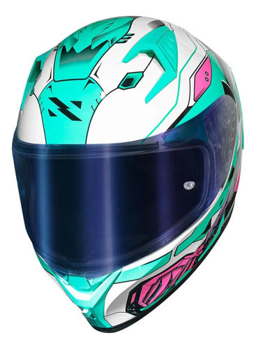 Capacete Norisk Flow Robot com 2 Viseiras e Spoiler Branco Verde Brilhante