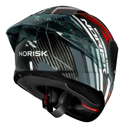 Capacete Norisk Carbon R Team com 2 Viseiras e Spoiler Vermelho Branco Brilhante Tamanho 62/XL