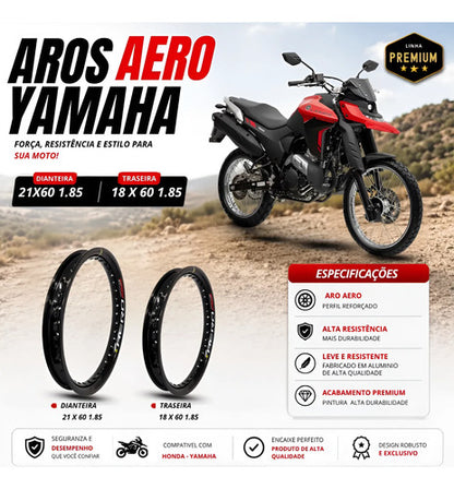 Par de Aros de Roda Aero Slim Monaco Yamaha Lander Ténéré 250 1.85x21 e 1.85x18 Preto Brilhante