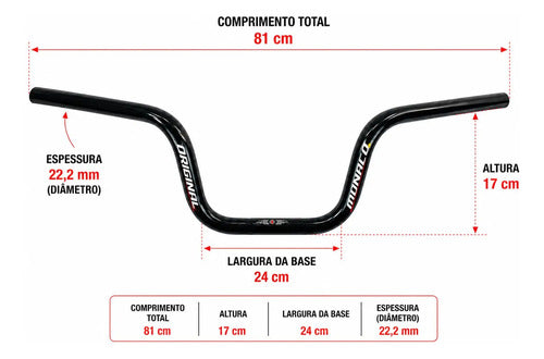 Guidão Monaco Honda Xre 190 2016 em diante Preto Brilhante