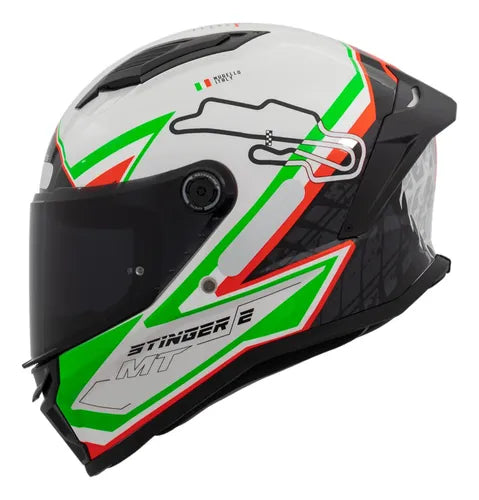 Capacete MT Helmets Stinger 2 Grand Prix Itália Branco Verde Vermelho Brilhante